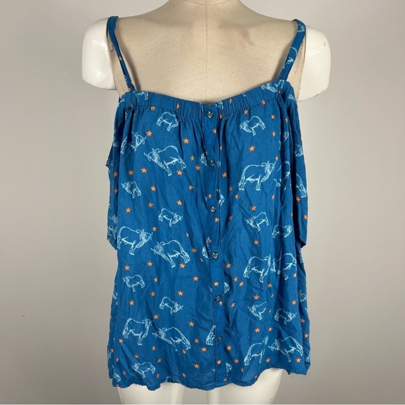 Cruel Blue Print Women's Top L - Picture 1 of 10